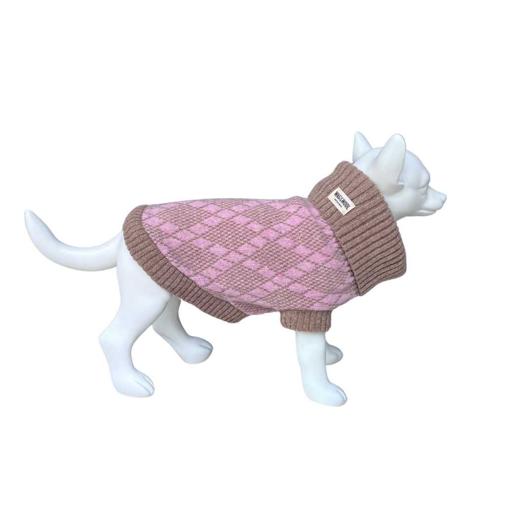 Pink Argyle Dog Jumper In Merino Lambswool