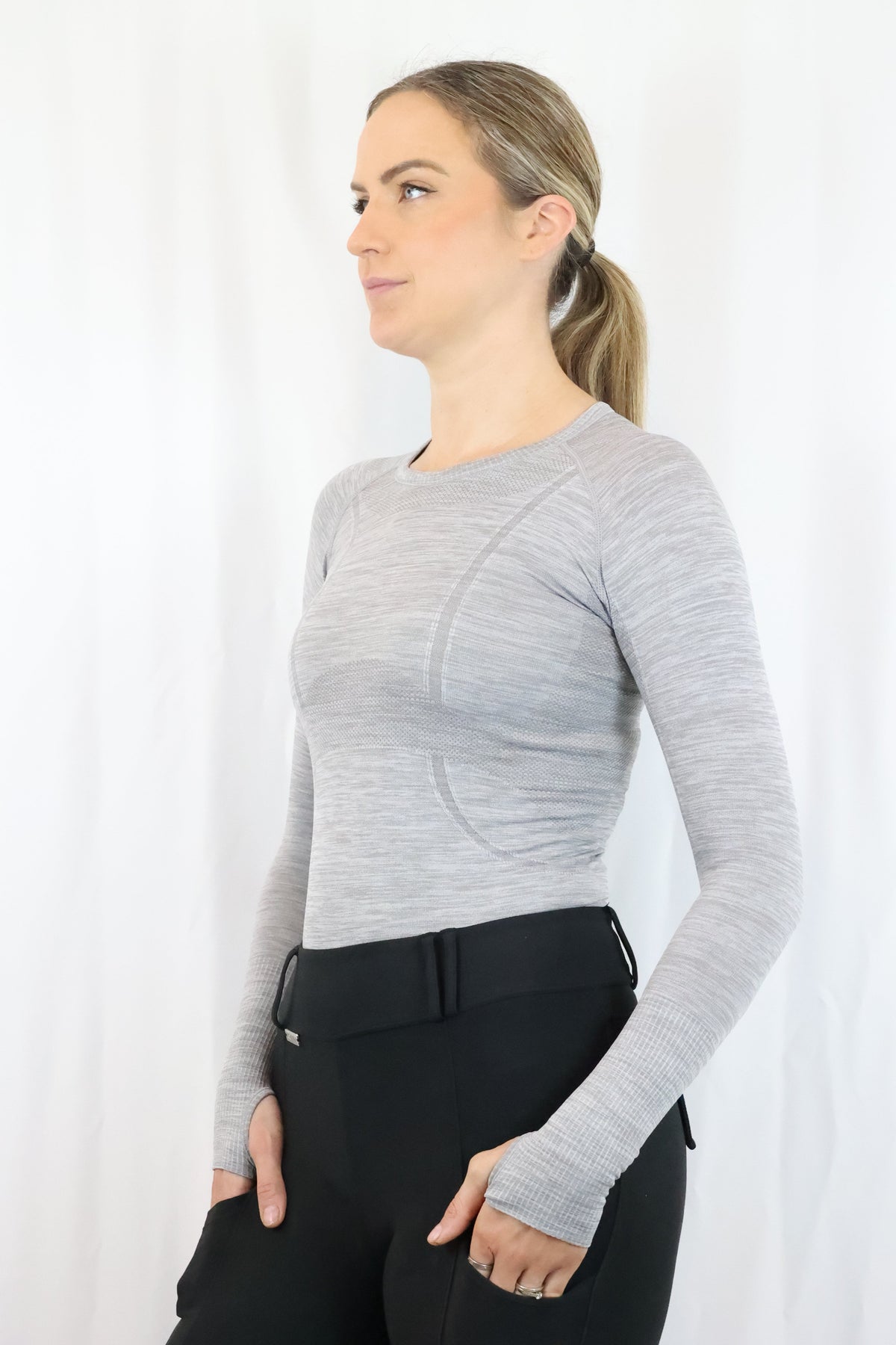 Long Sleeve Seamless Riding Top - Slate Grey