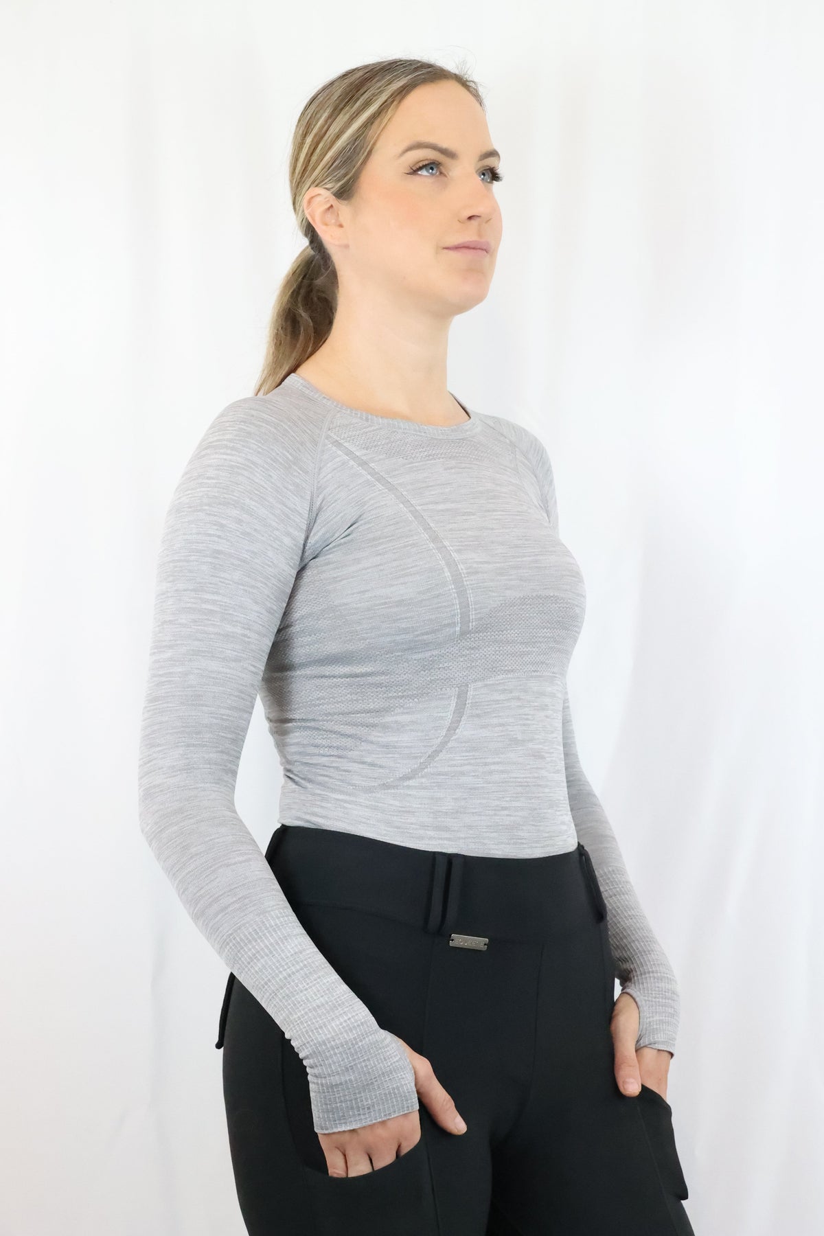 Long Sleeve Seamless Riding Top - Slate Grey