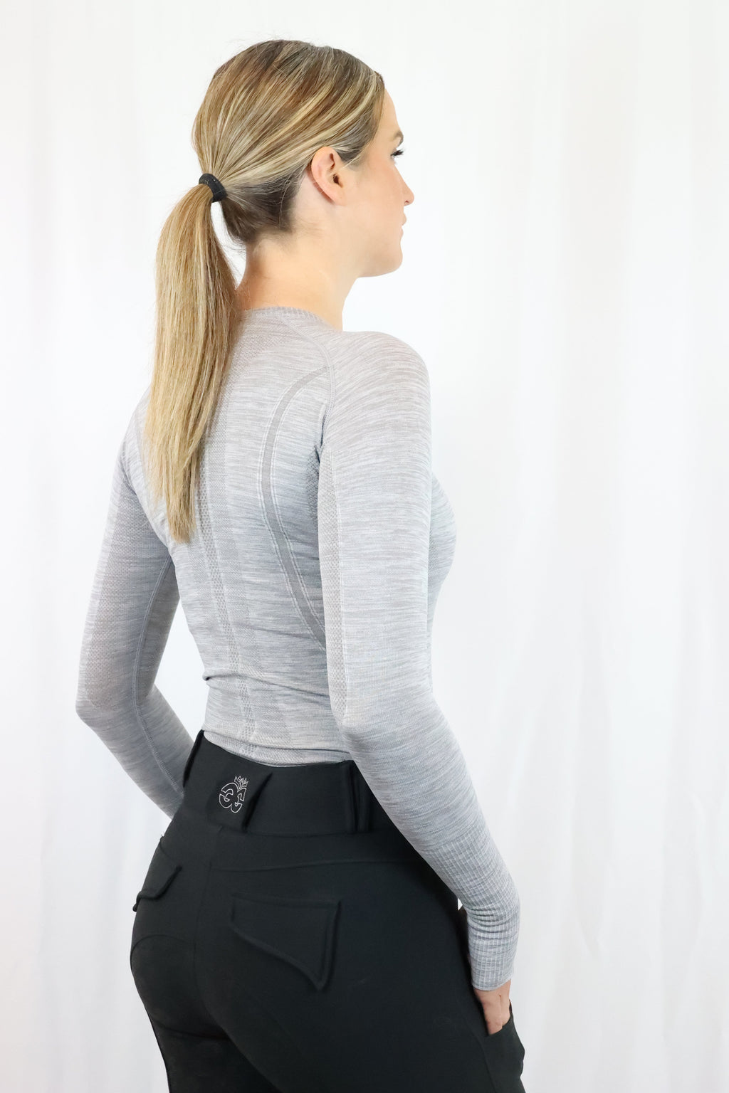 Long Sleeve Seamless Riding Top - Slate Grey