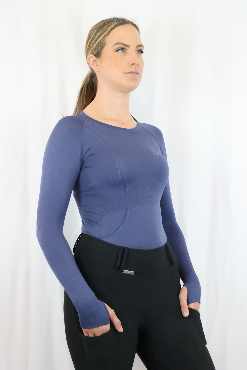 Long Sleeve Seamless Riding Top - Steel Blue