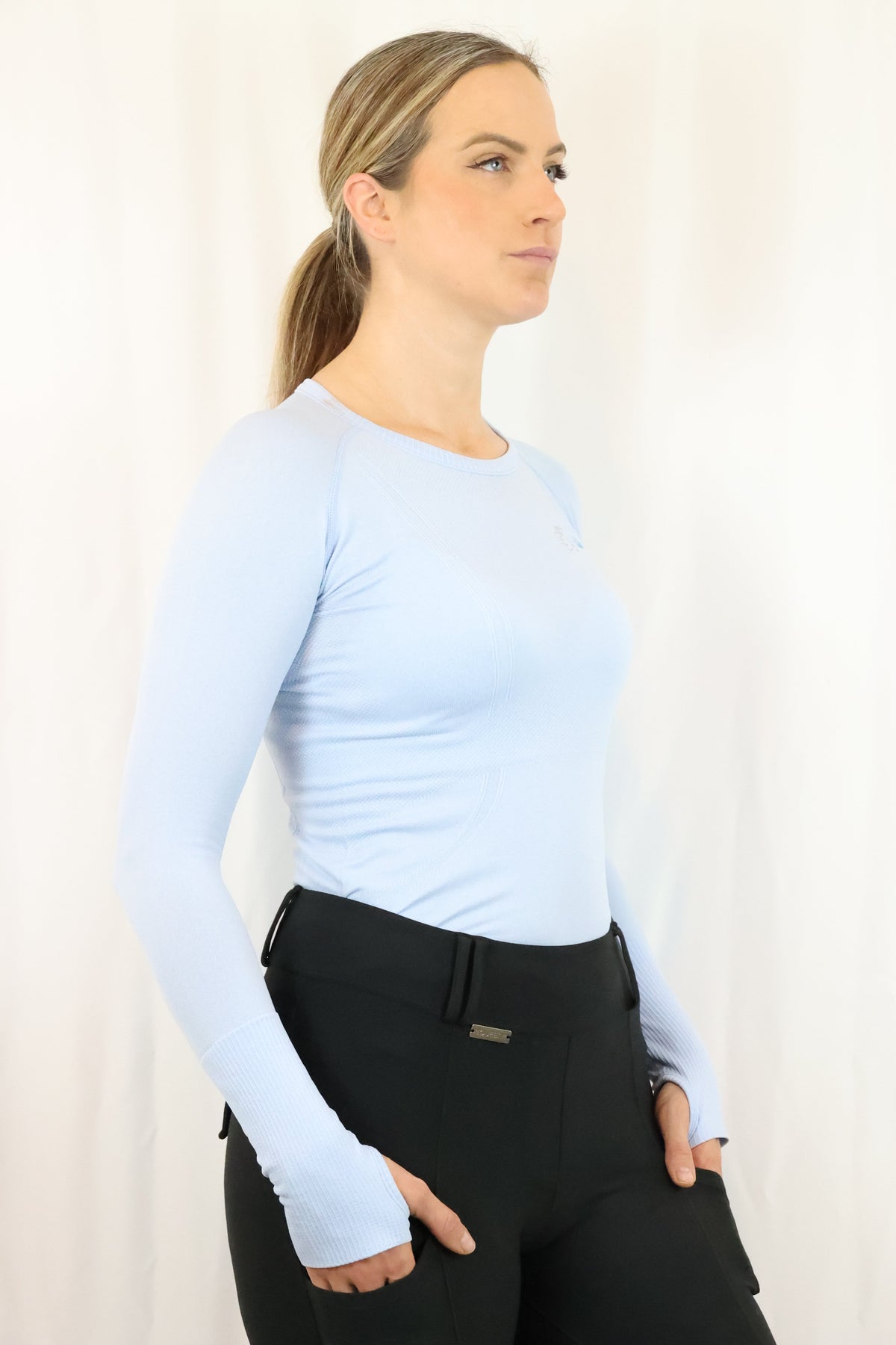 Long Sleeve Seamless Riding Top - Baby Blue