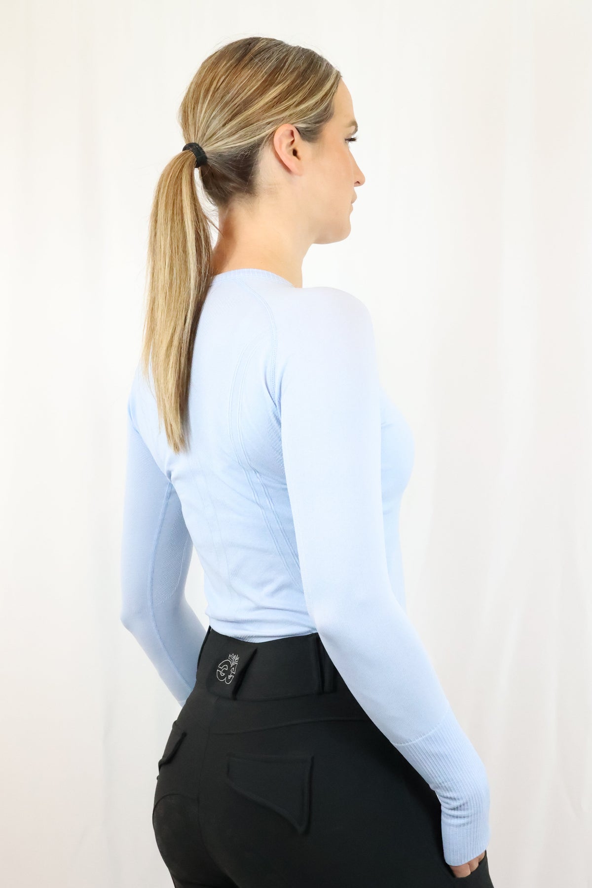 Long Sleeve Seamless Riding Top - Baby Blue