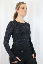 Long Sleeve Seamless Riding Top - Camo Black