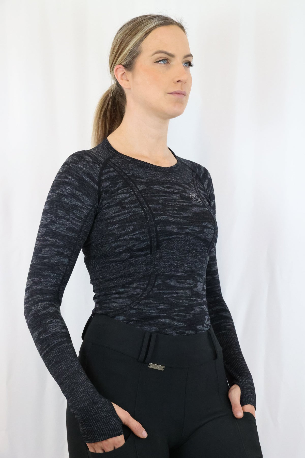 Long Sleeve Seamless Riding Top - Camo Black