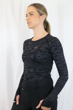 Long Sleeve Seamless Riding Top - Camo Black