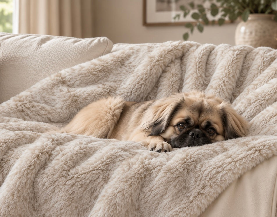 Luxury Cream Faux Fur Dog Blanket | Reversible with Soft Suede Backing