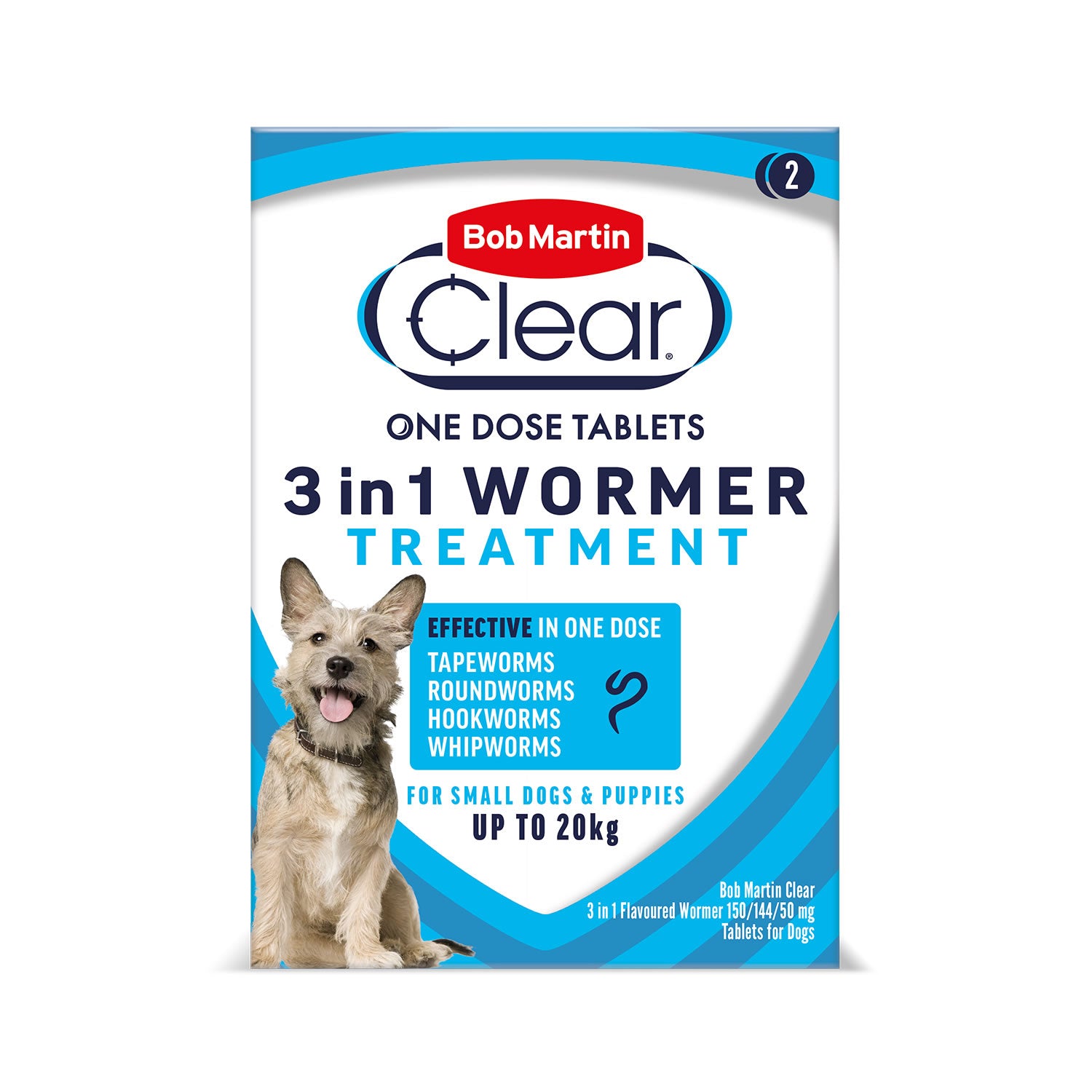Bob Martin Clear 3-in-1 Wormer Tablets for Dogs Up to 20kg