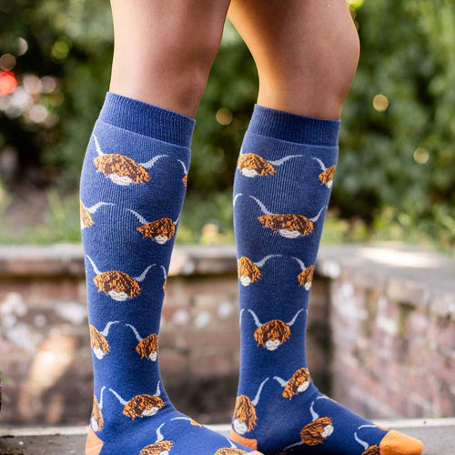 Bartleby Funky Welly Socks Ladies Highland Cow