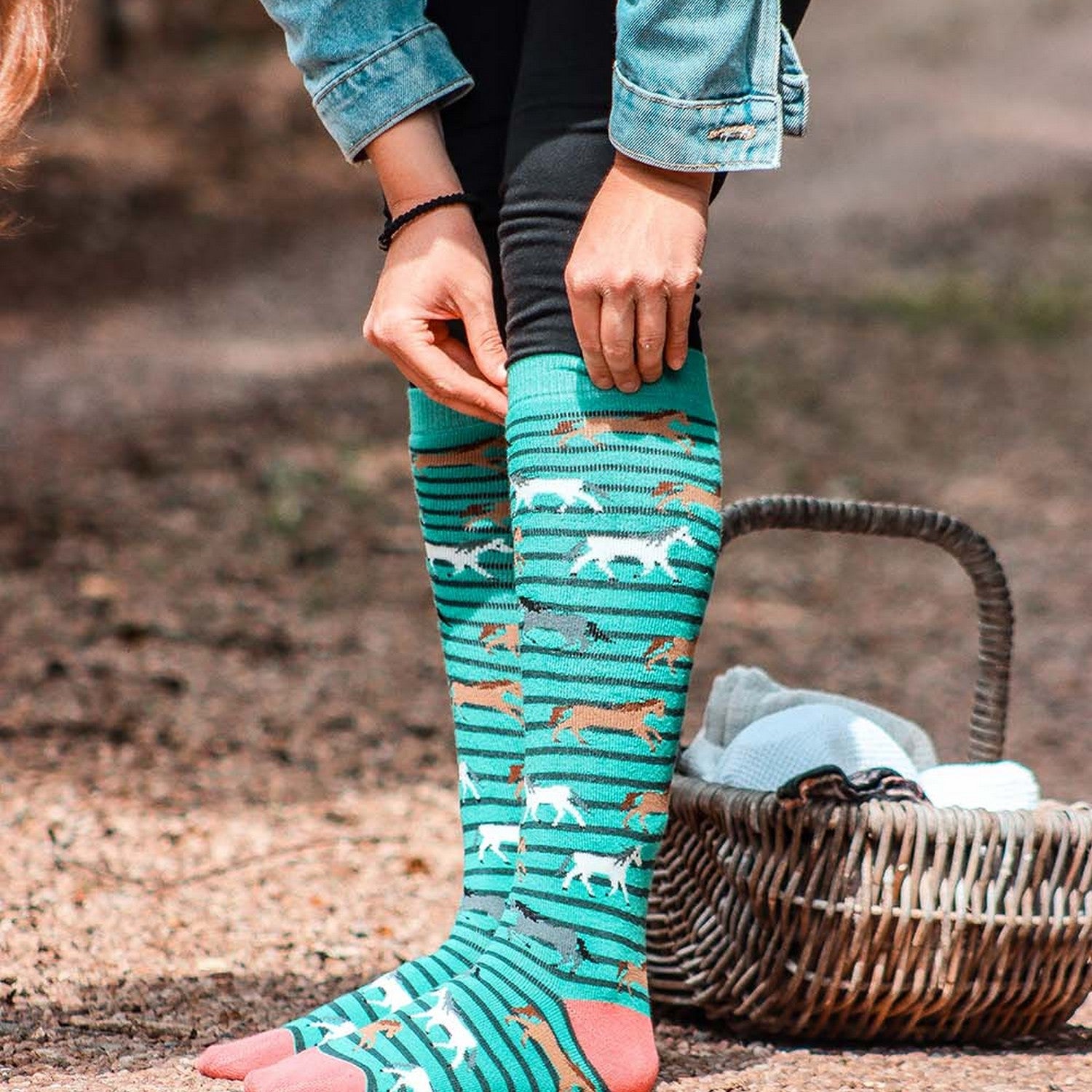 Bartleby Funky Welly Socks Ladies Galloping Horse