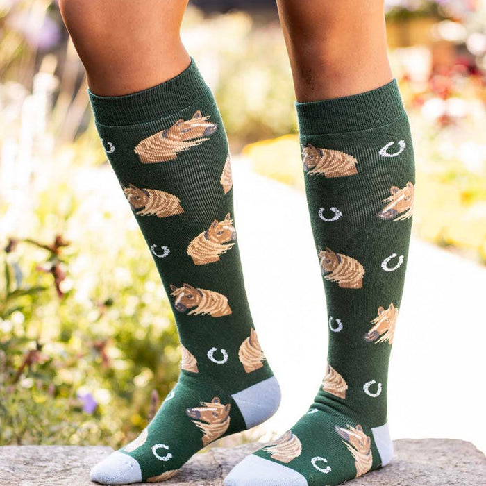 Bartleby Funky Welly Socks Ladies Horse Head