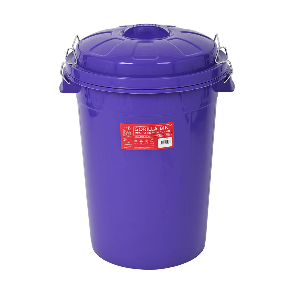 Red Gorilla Bin with Clip Lid 50L – Purple