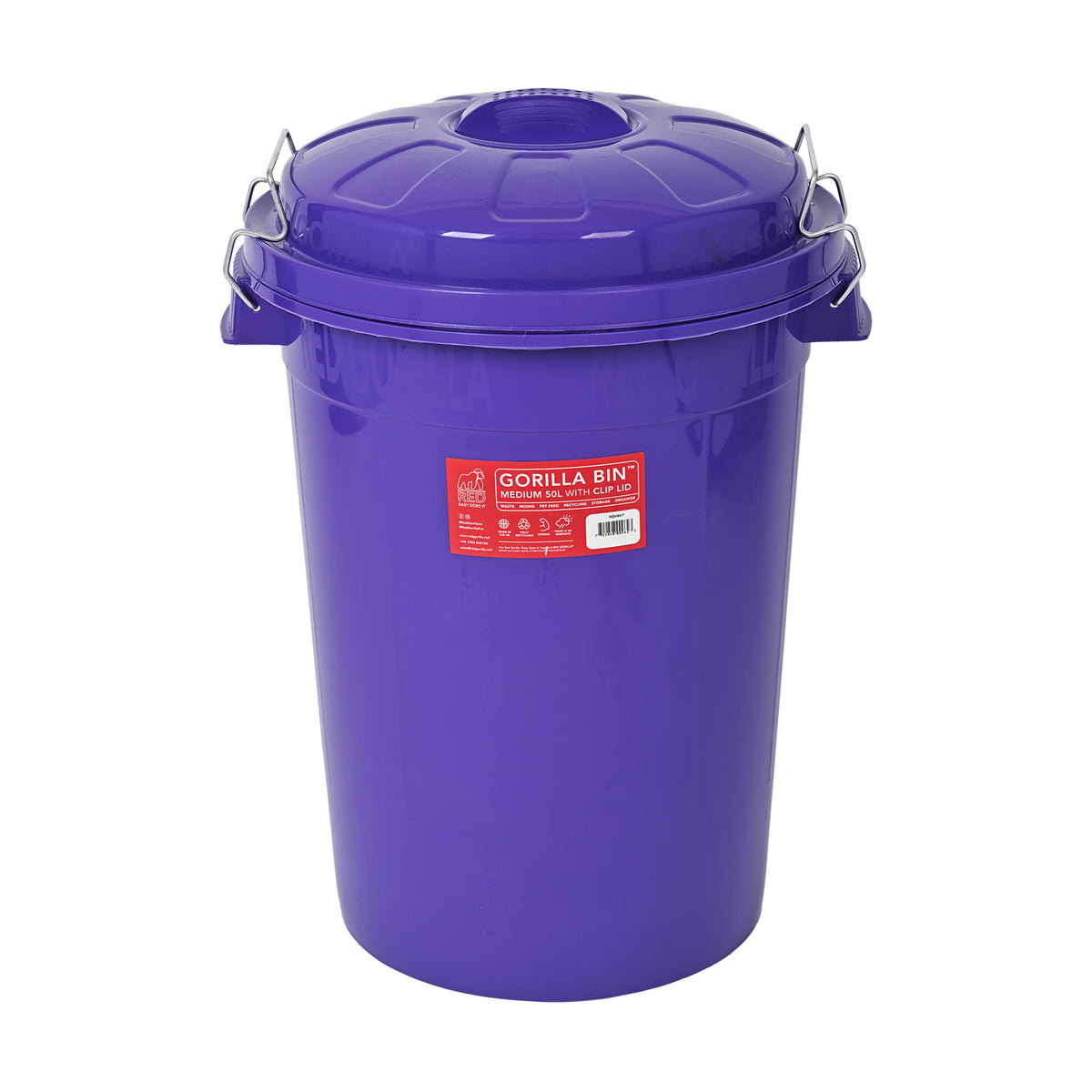 Red Gorilla Bin with Clip Lid 50L – Purple