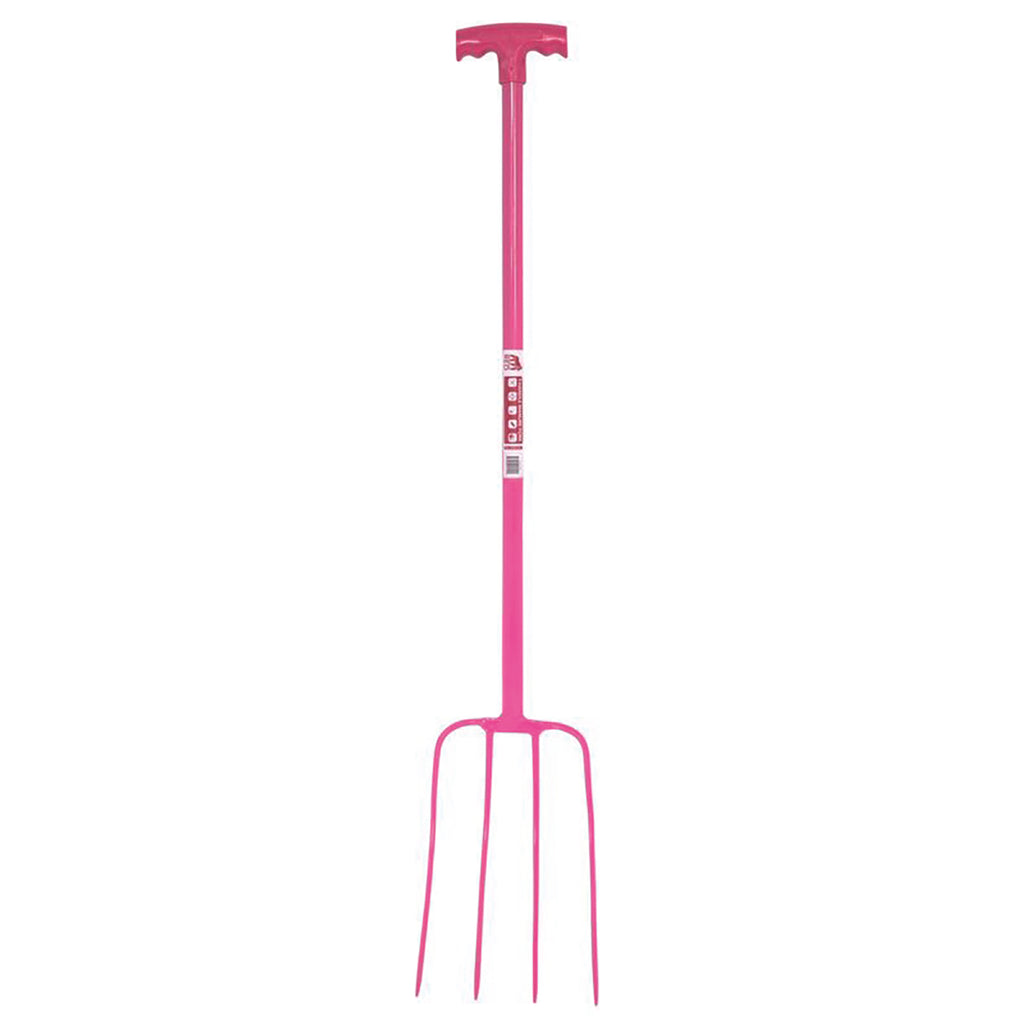 Red Gorilla 4 Prong Manure Fork T-Handle – Pink