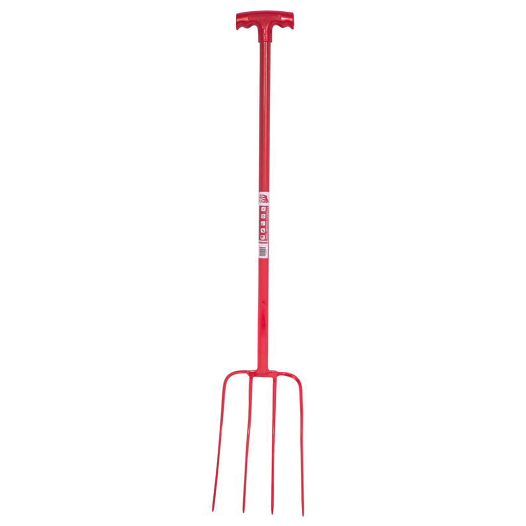 Red Gorilla 4 Prong Manure Fork T-Handle – Red
