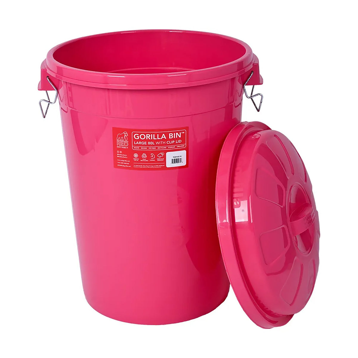 Red Gorilla Bin with Clip Lid 80L – Pink