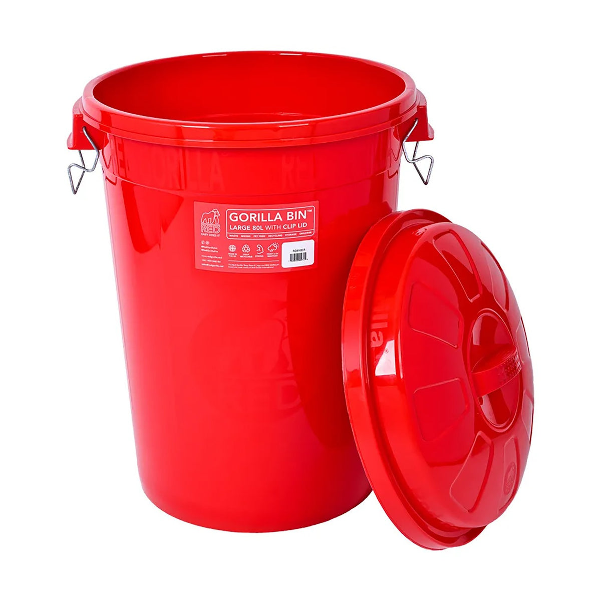 Red Gorilla Bin with Clip Lid 80L – Red