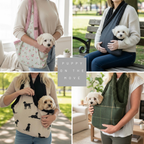 Handcrafted, luxury puppy/small dog carrier/sling - Black Denim