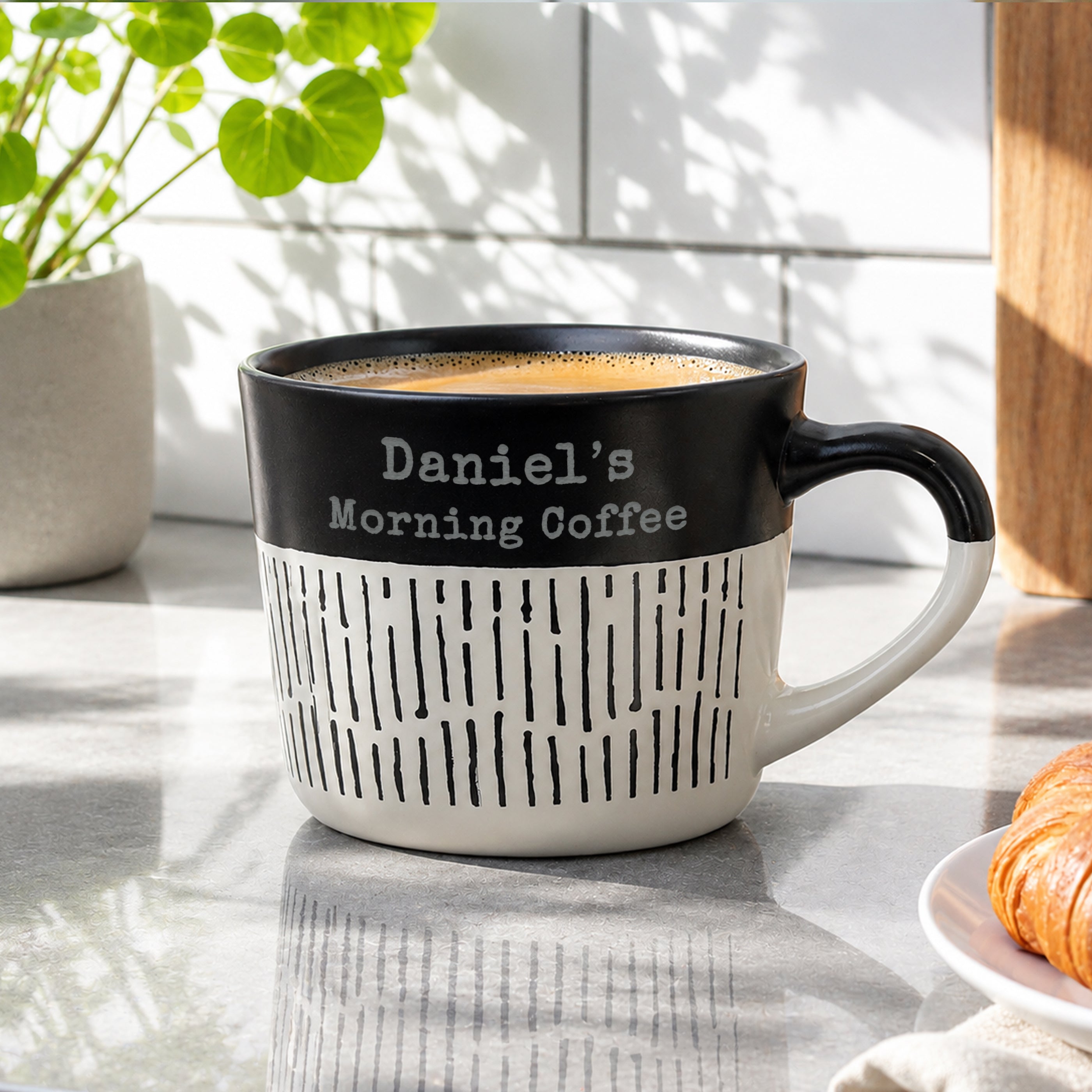 Personalised Message Black Dipped Dash Ceramic Mug