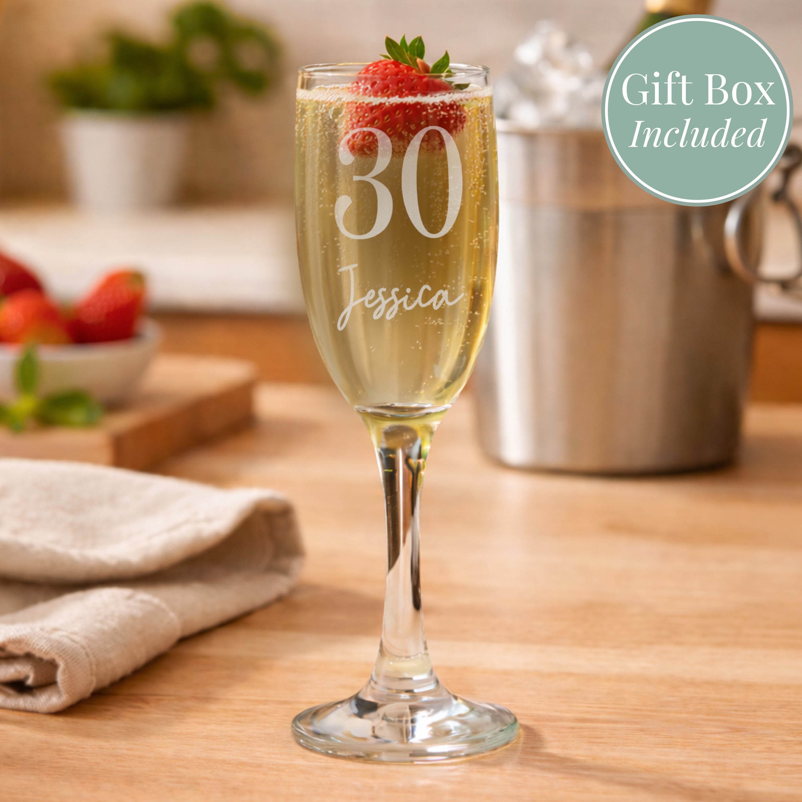 Personalised Big Age & Name Flute Glass