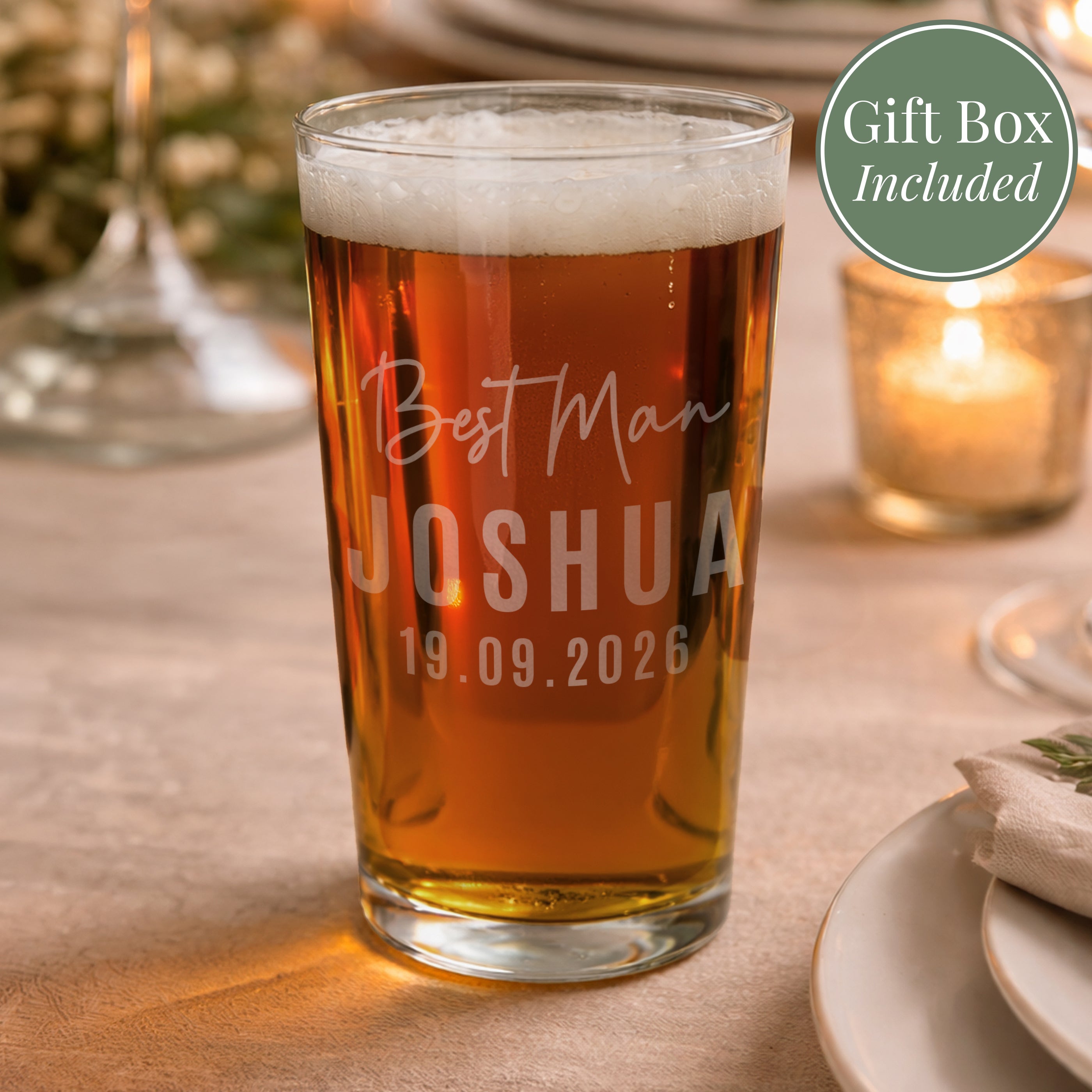 Personalised Best Man Elegant Pint Glass