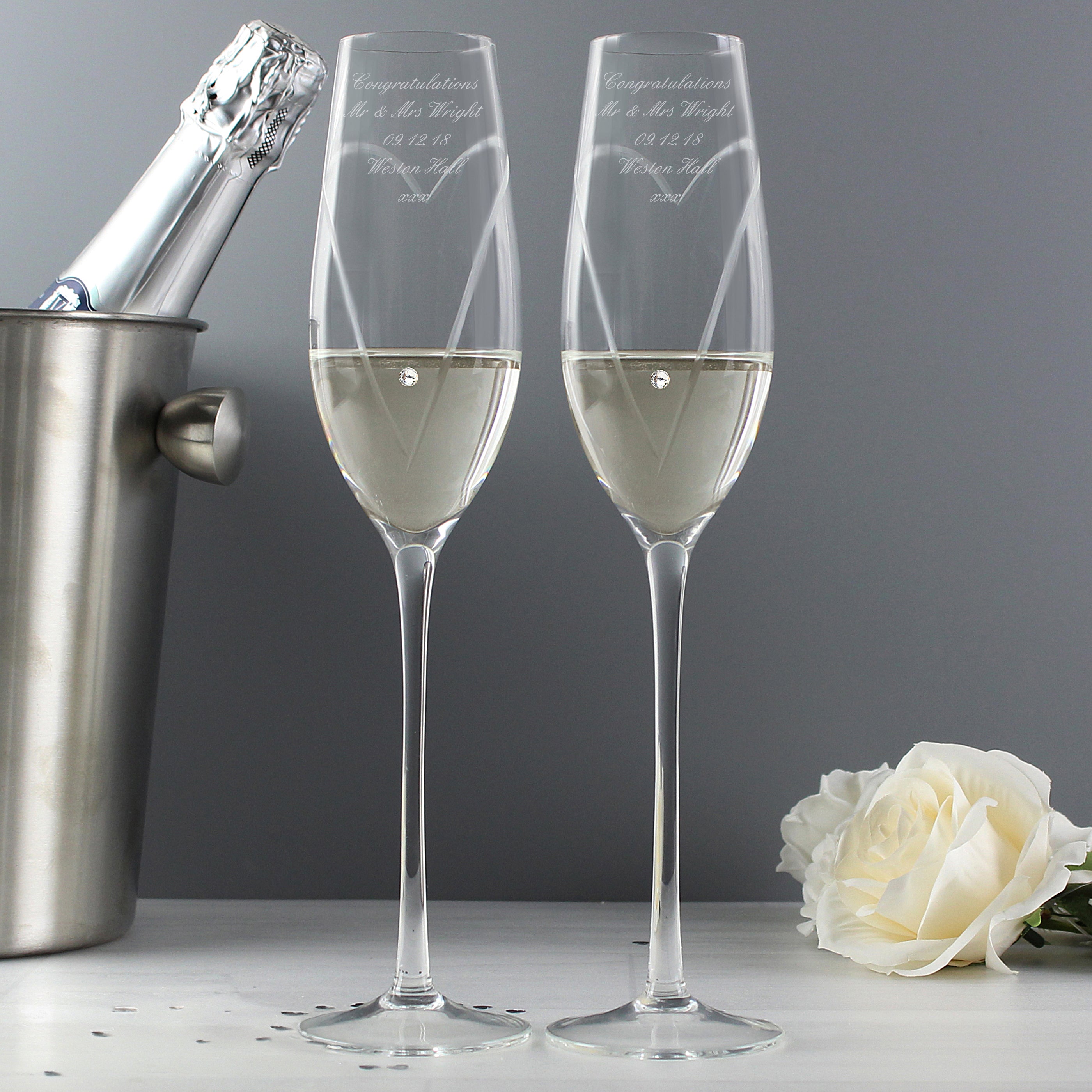 Personalised Hand Cut Heart Pair of Flutes with Gift Box