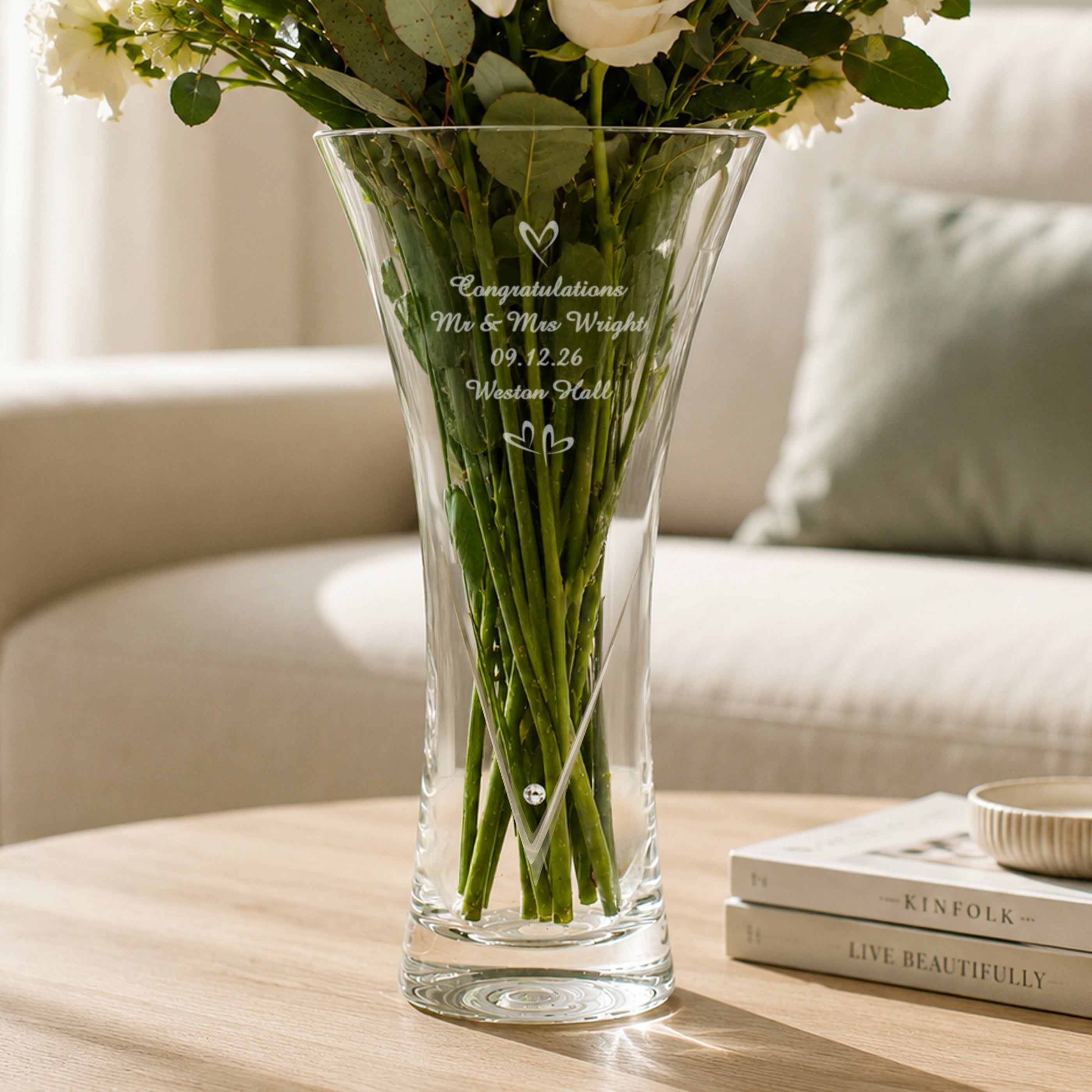 Personalised Large Hand Cut Little Hearts Diamond Effect Vase