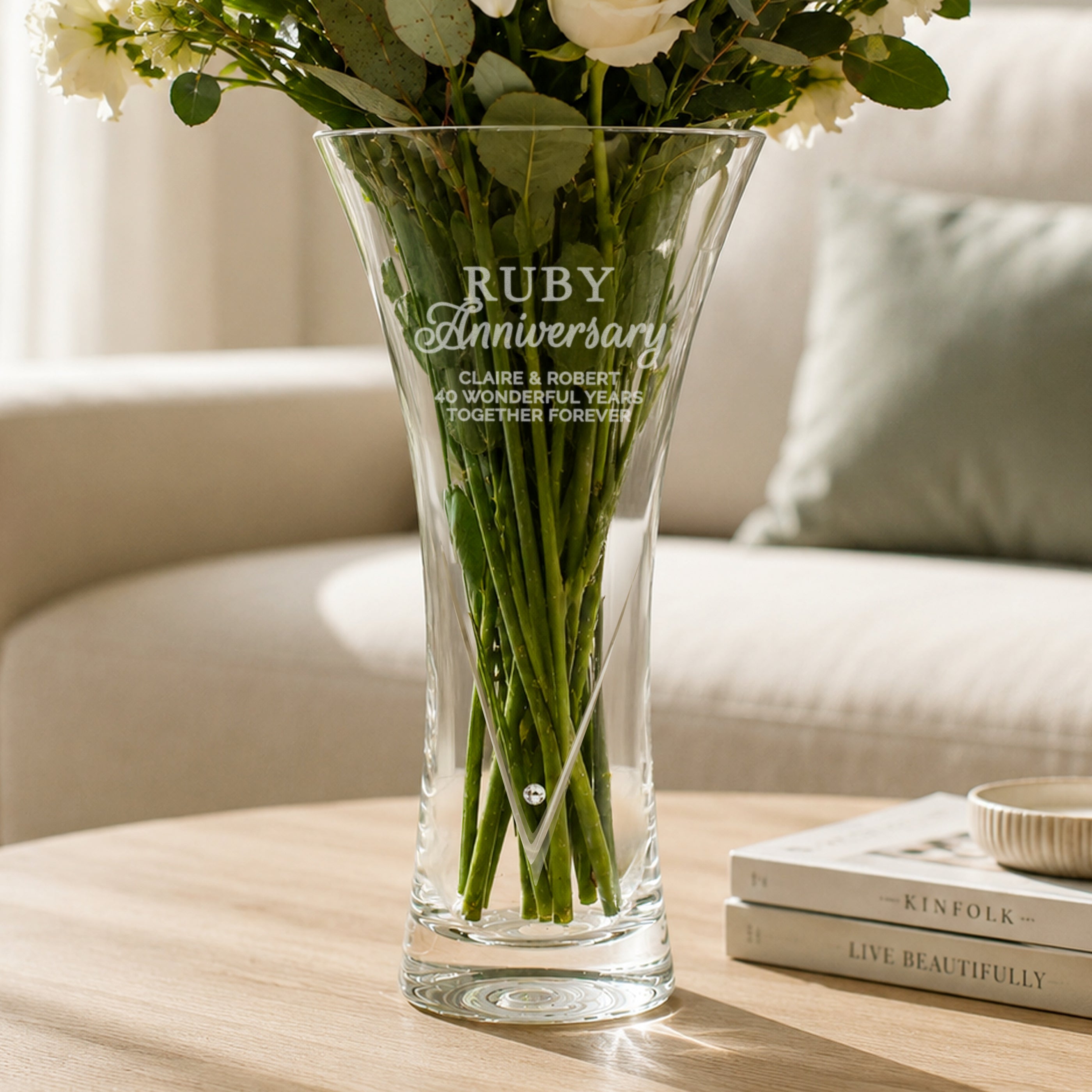 Personalised Ruby Anniversary Large Hand Cut Diamond Effect Heart Vase