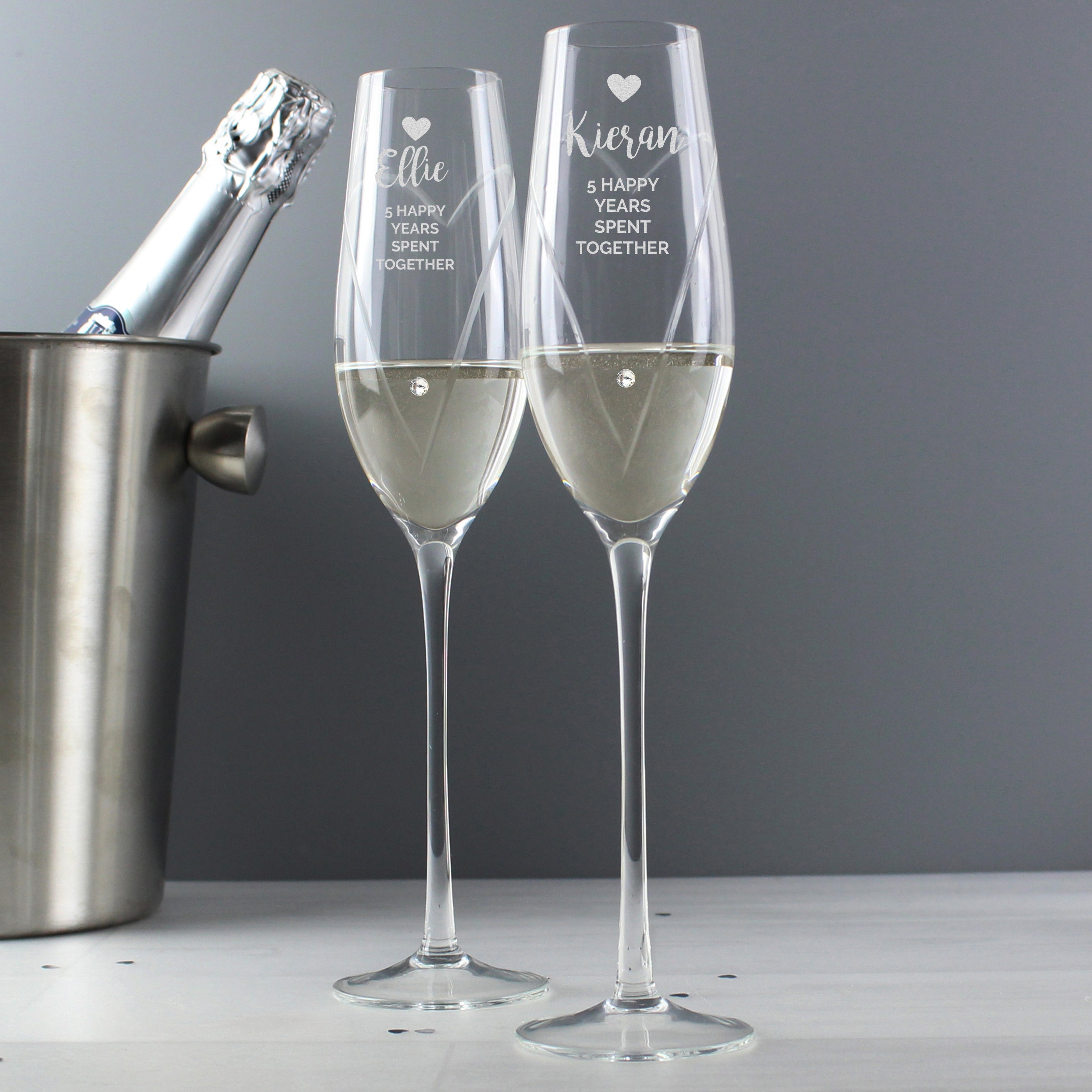 Personalised Hand Cut Heart Celebration Pair of Flutes with Gift Box