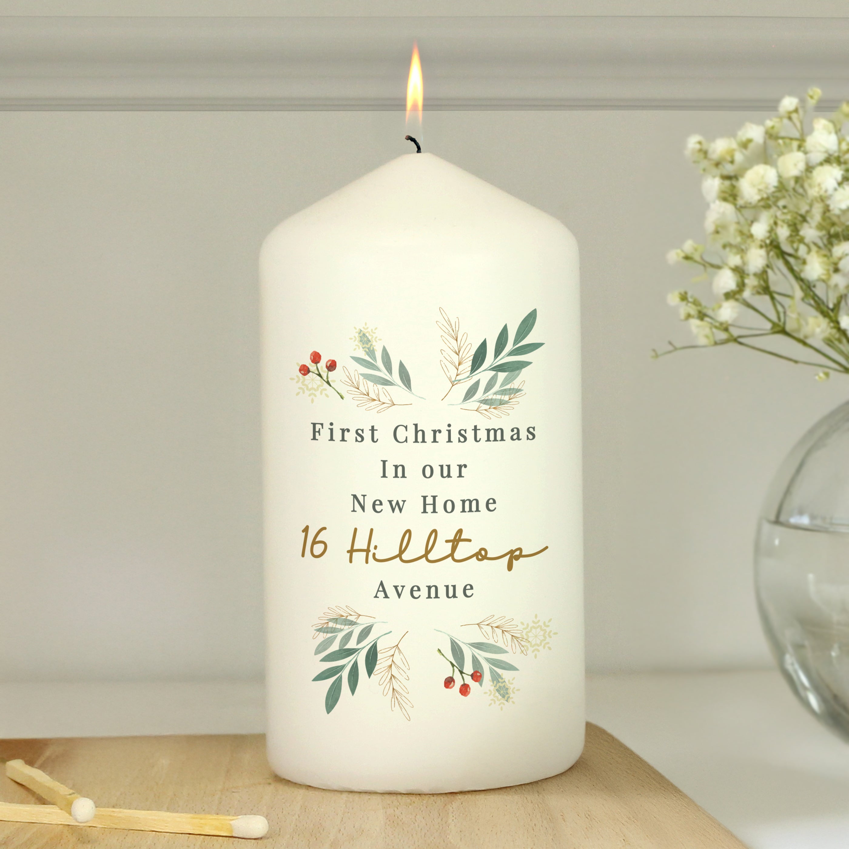 Personalised Christmas Foliage Pillar Candle