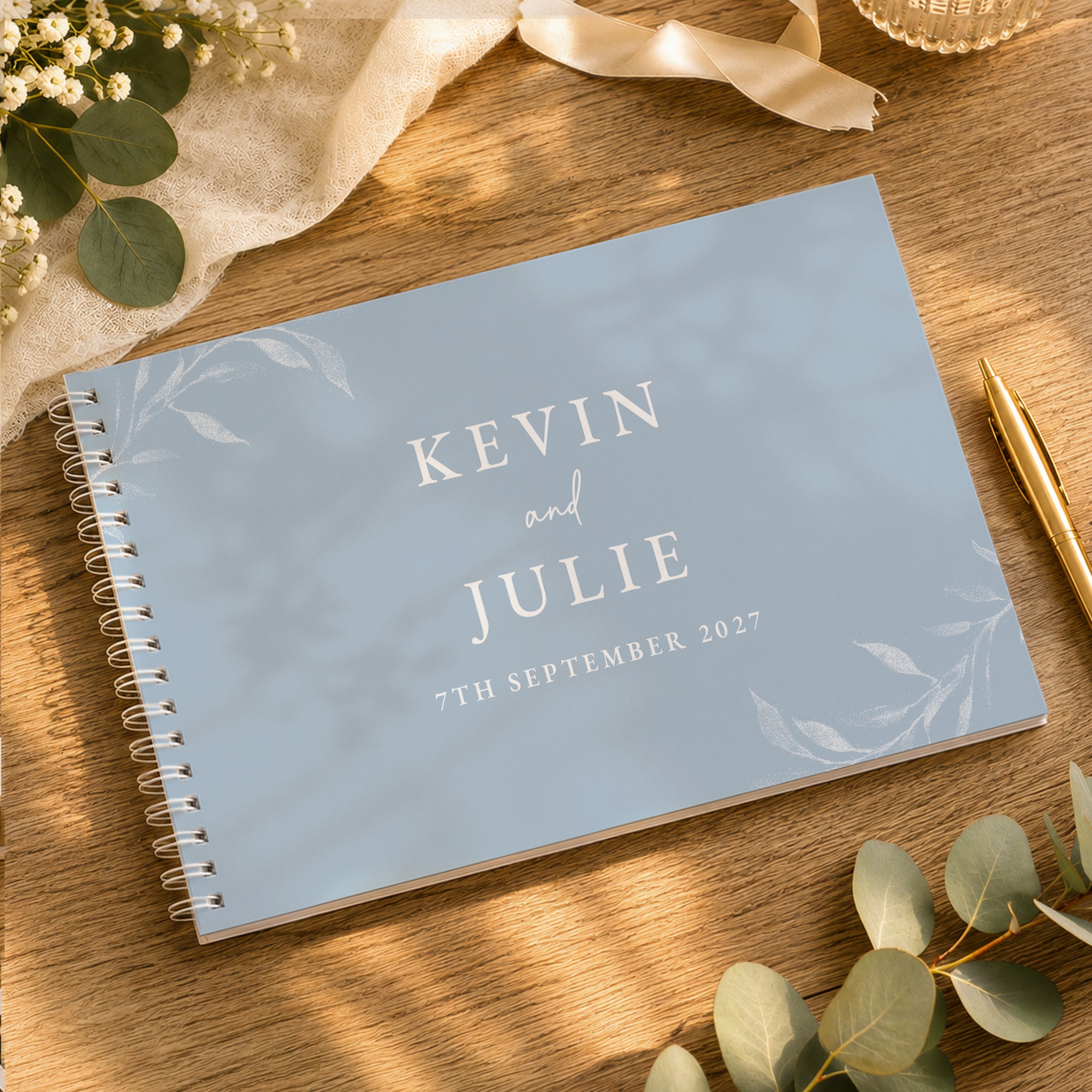 Personalised Botanical Baby Blue Wedding Guest Book