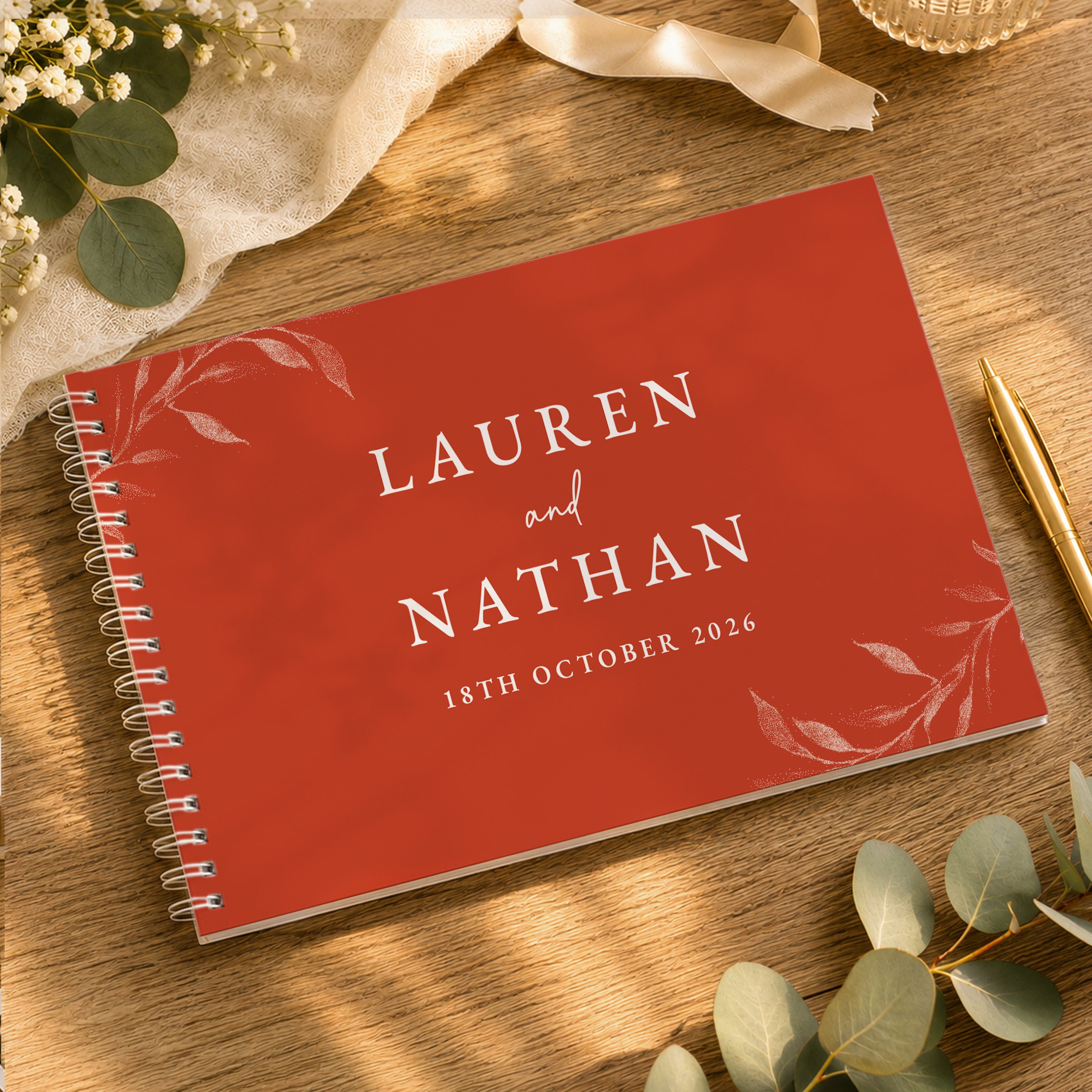 Personalised Botanical Burnt Orange Wedding Guest Book