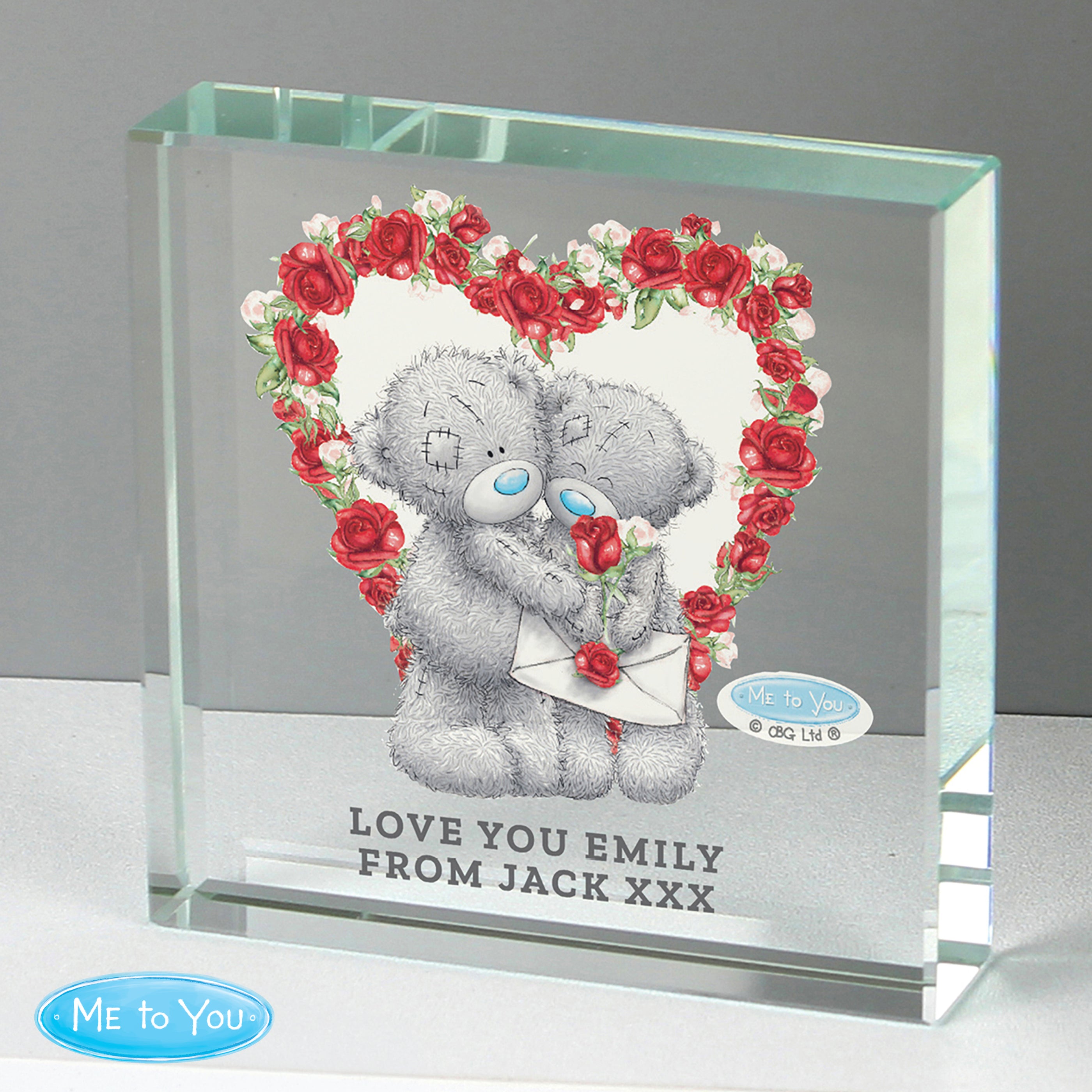 Personalised Me to You Rose Heart Crystal Token
