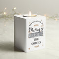 Personalised Merry & Bright White Wooden Tea light Holder