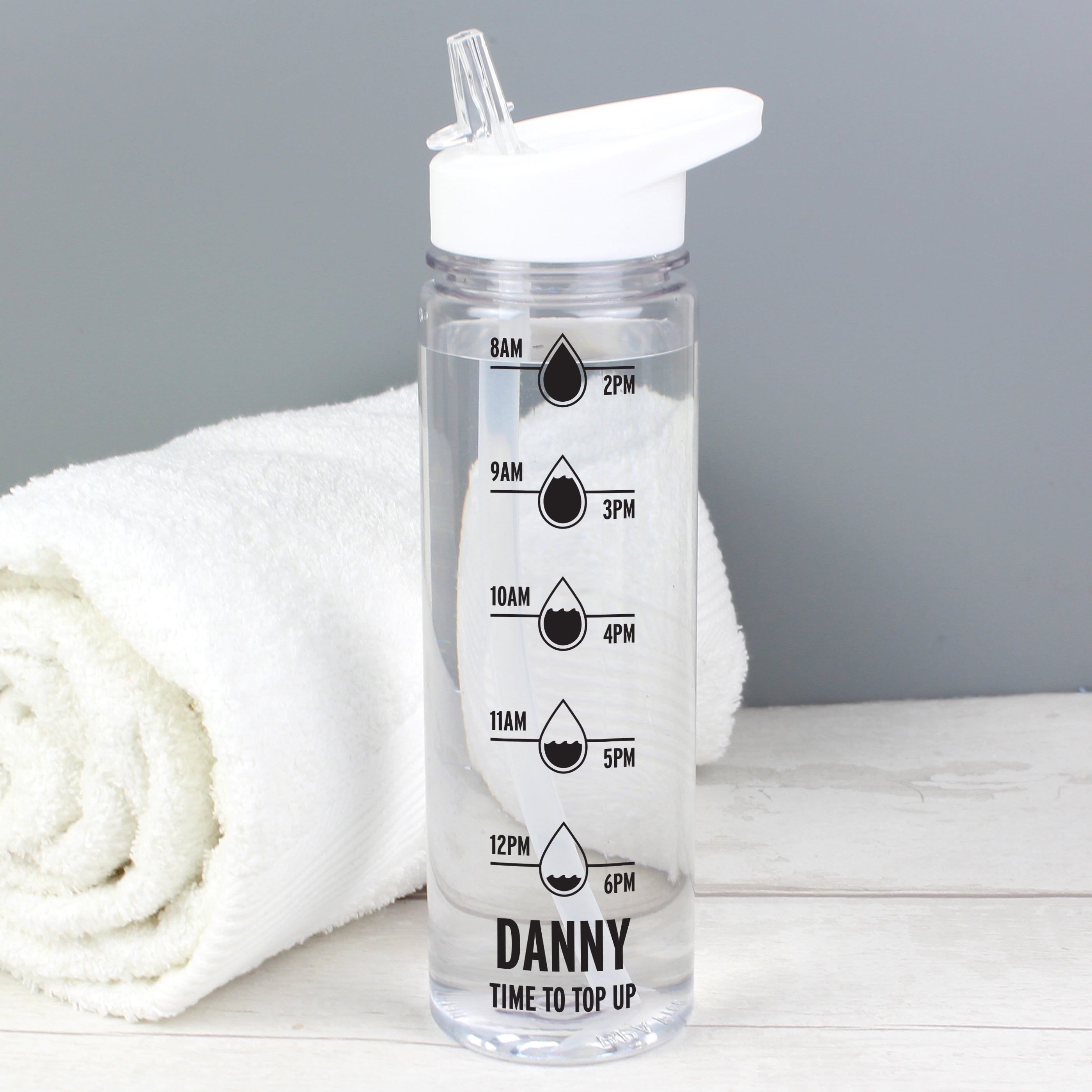 Personalised Black Hydration Tracker Water Bottle