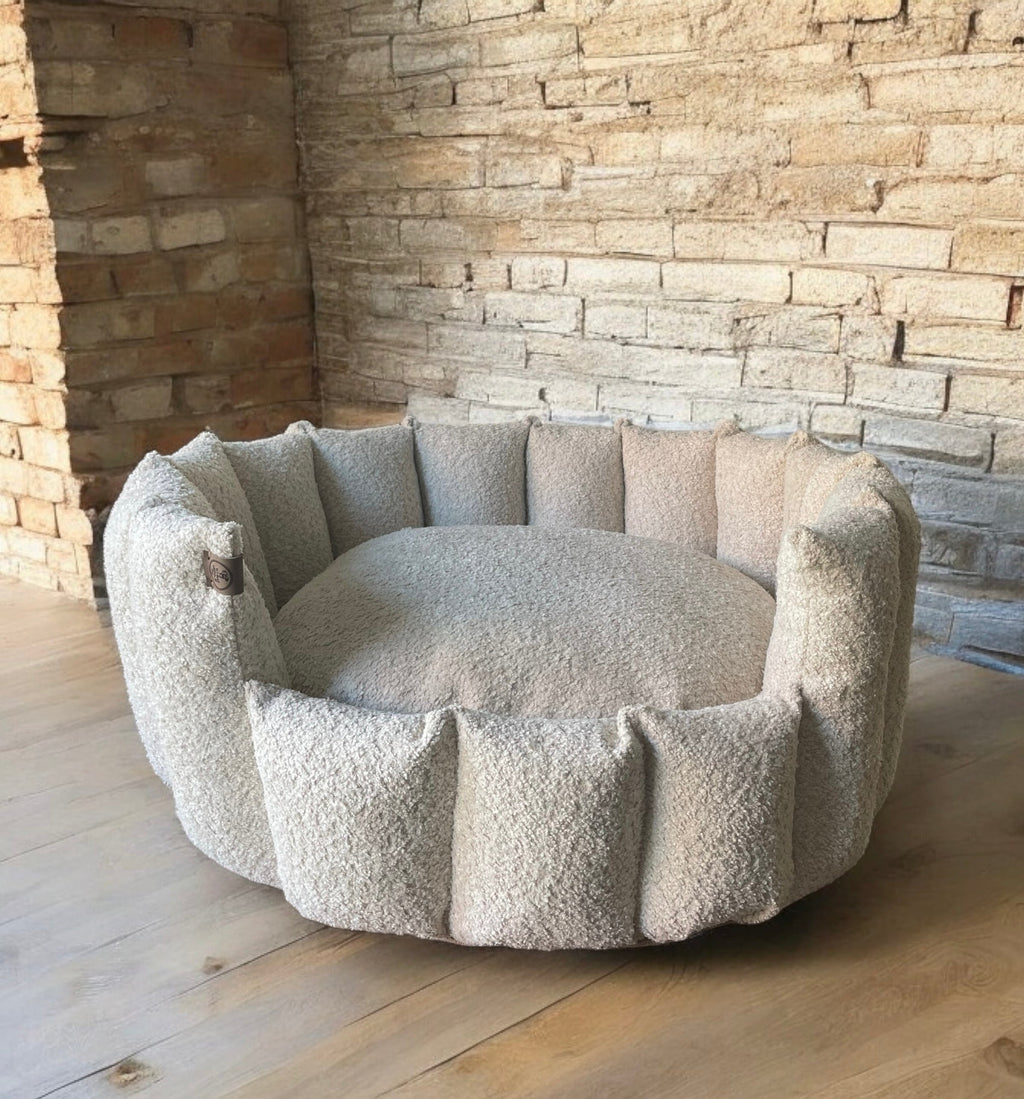 Luxury Bouclé Dog Bed with Removable Cushion – Handmade in Devon