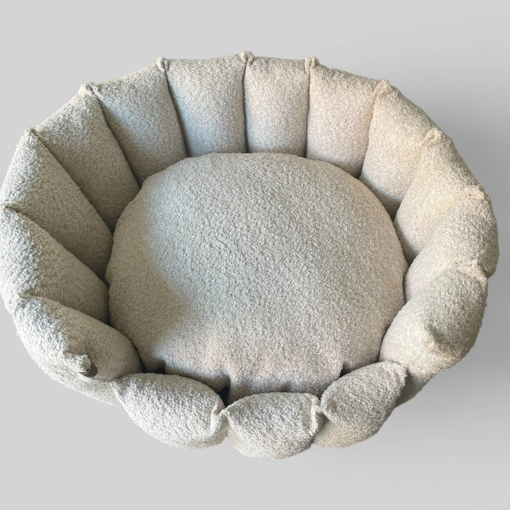 Luxury Bouclé Dog Bed with Removable Cushion – Handmade in Devon