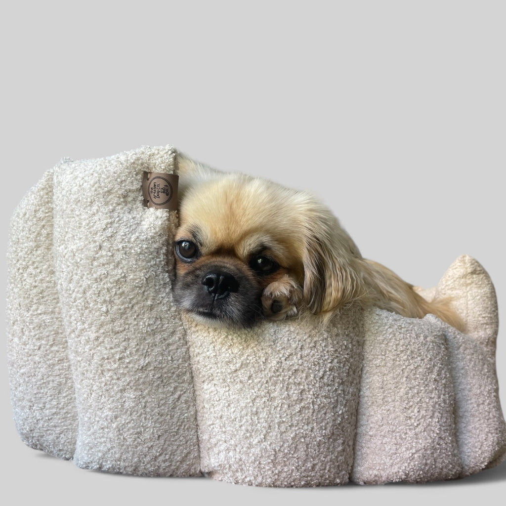 Luxury Bouclé Dog Bed with Removable Cushion – Handmade in Devon