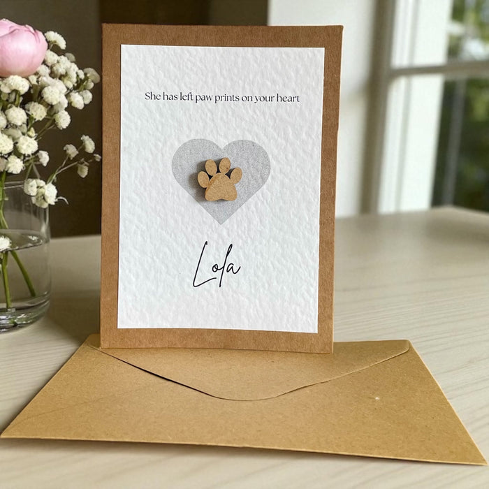 Pawprints on your Heart - Personalised Greeting Card (Pet loss, pet bereavement)