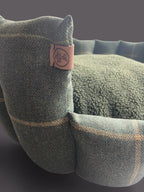 Luxury Forest Green Check Dog Bed with Removable Cushion – Handmade in Devon