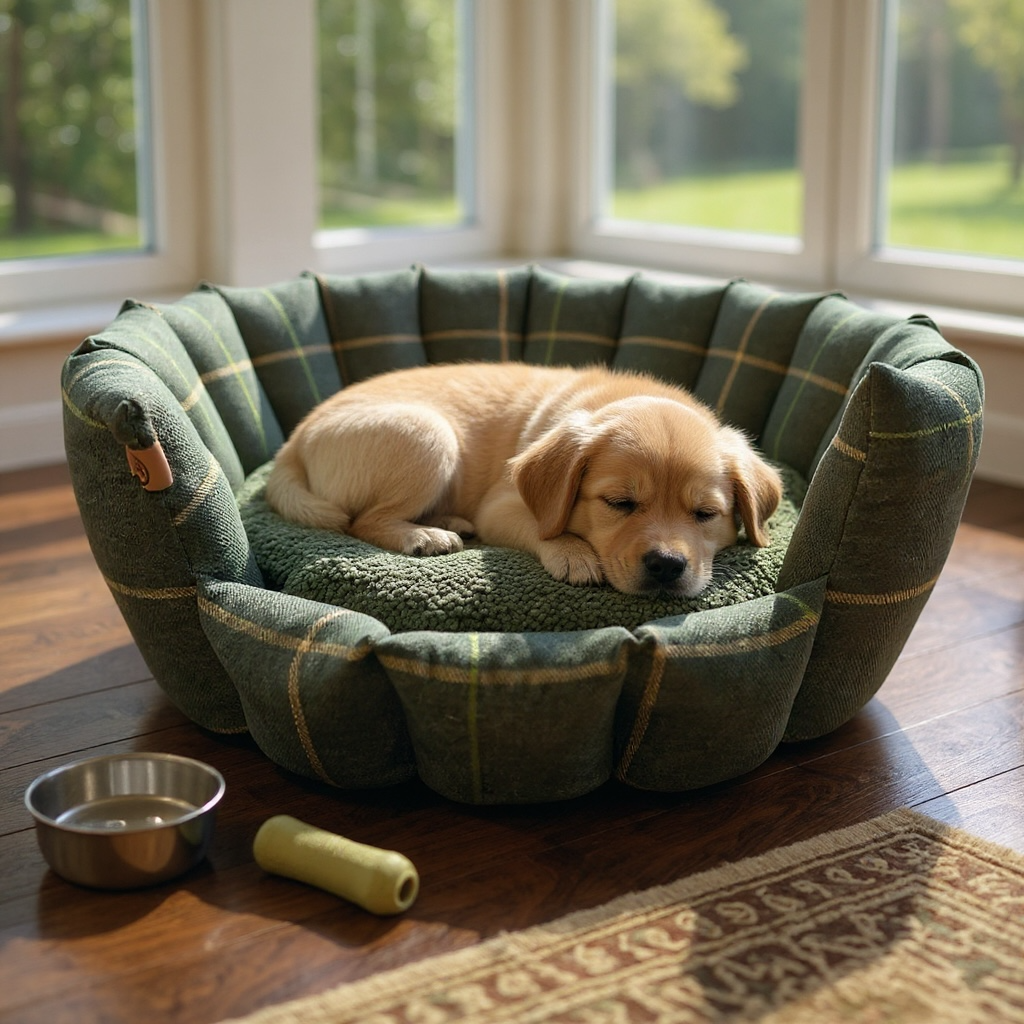 Luxury Forest Green Check Dog Bed with Removable Cushion – Handmade in Devon