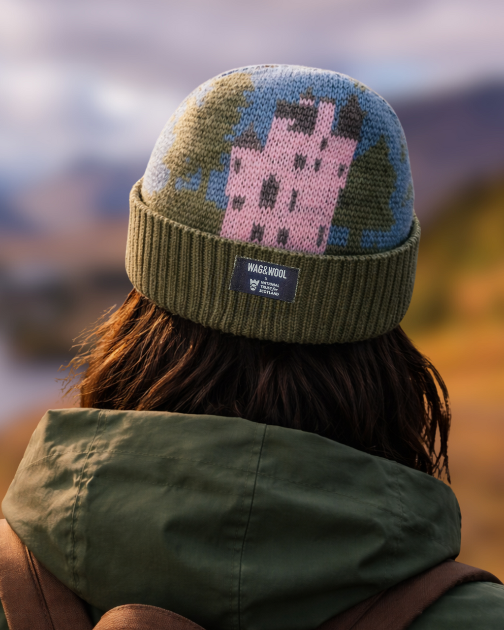Pink Castle Beanie Hat in British Wool
