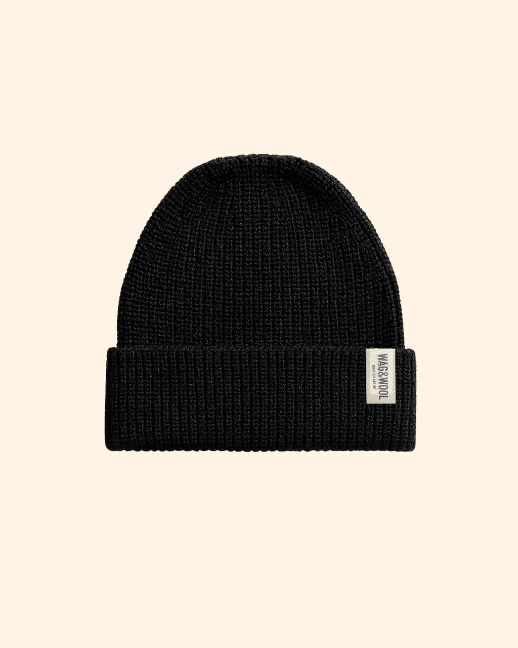 Jet Black British Wool Beanie Hat