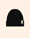 Jet Black British Wool Beanie Hat