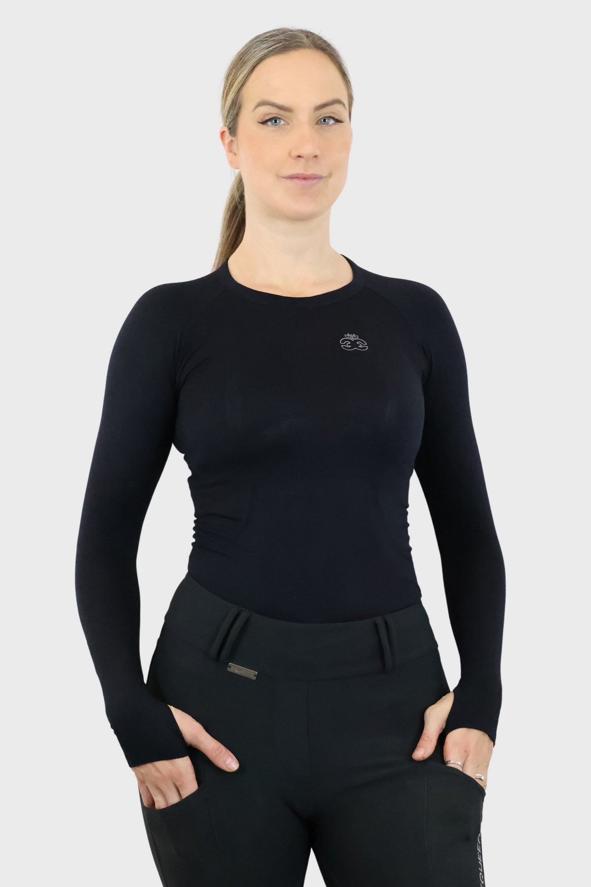 Long Sleeve Seamless Riding Top - Black