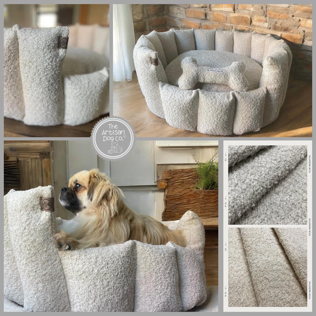 Luxury Bouclé Dog Bed with Removable Cushion – Handmade in Devon