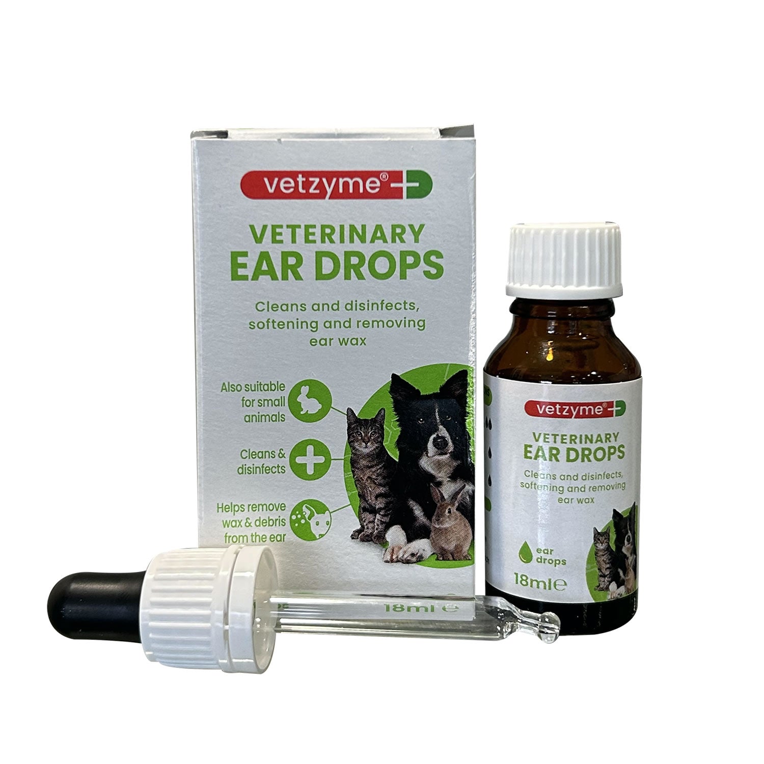 Vetzyme Antibacterial Ear Drops for Cats, Dogs, Small Animal