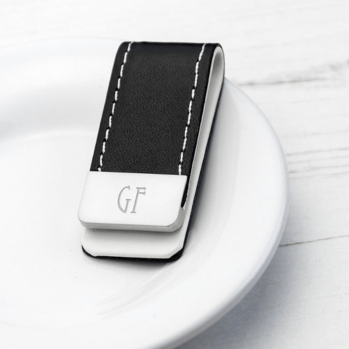 Black Leather Money Clip