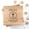 Christening Cross Oak Photo Keepsake Box with Leaf Frame