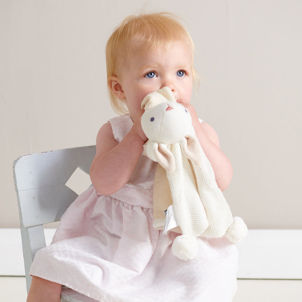 Organic Baby Comforter, Rattle & Doll Set in Cream + Gift Box